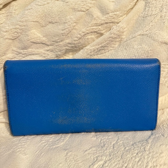 Salvatore Ferragamo Blue Crosshatch Leather Clutch Wallet Card Organizer Italy - Picture 3 of 8